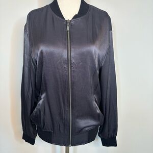 Sz S Rails Alina Slate Satin Bomber Jacket grey charcoal black